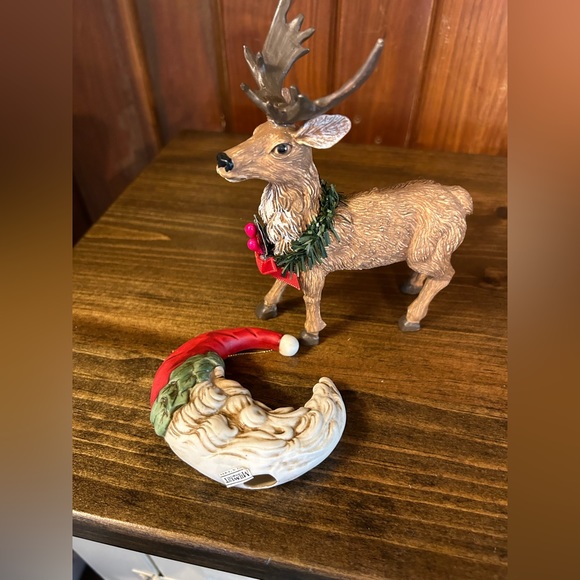 Vintage Midwest Imports Crescent moon Santa ornament and reindeer - Picture 1 of 6